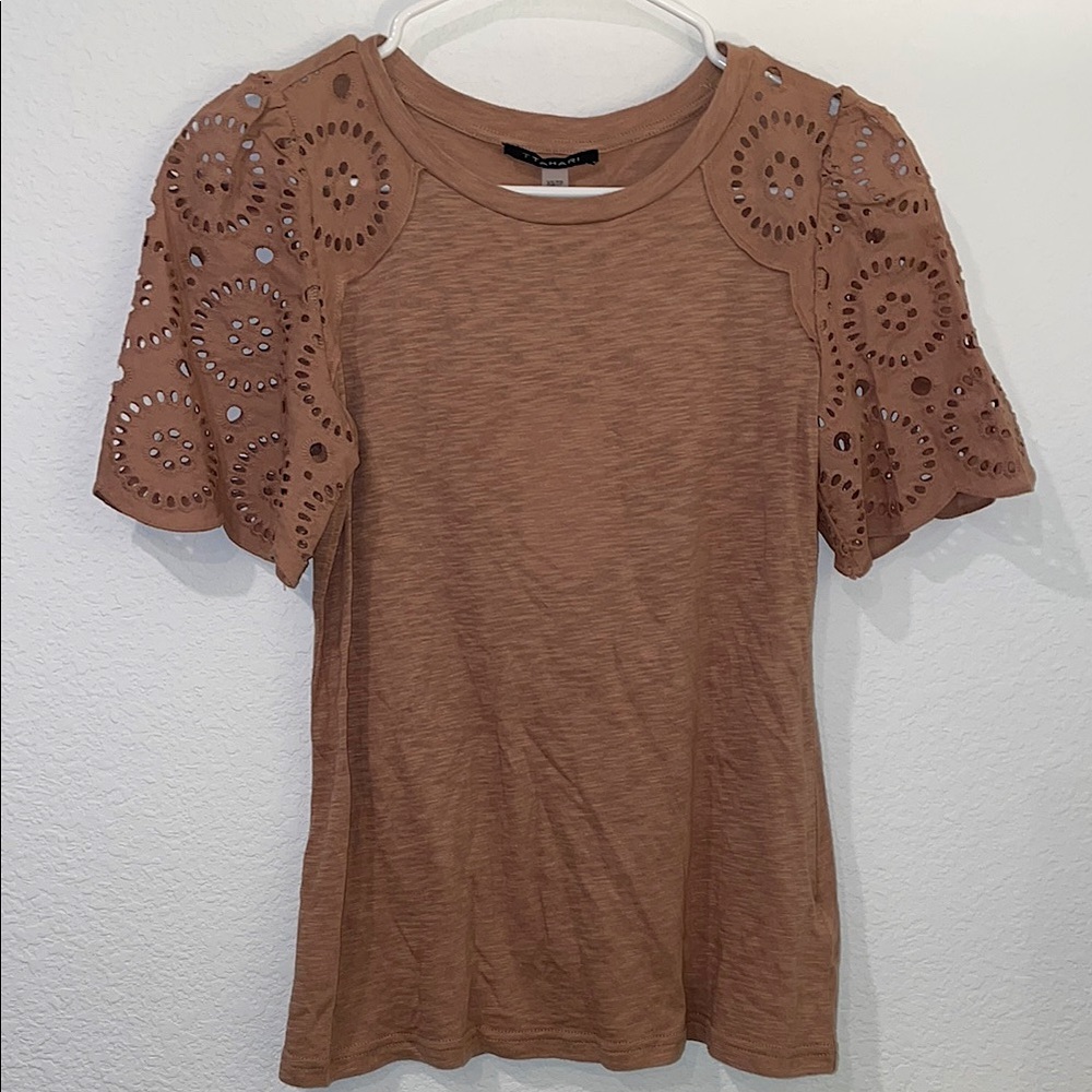 Tahari Lace Sleeve Burnout Top